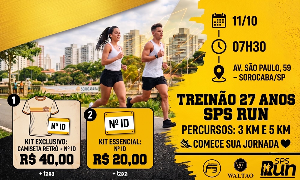Cartaz oficial da Treinão 27 Anos SPS Run em Sorocaba