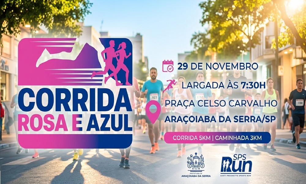 Cartaz oficial da Corrida Rosa e Azul em Sorocaba